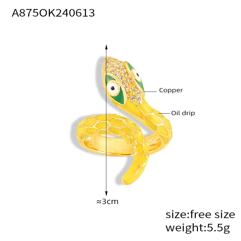 Copper 18K Gold Plated Enamel Plating Snake Open Rings