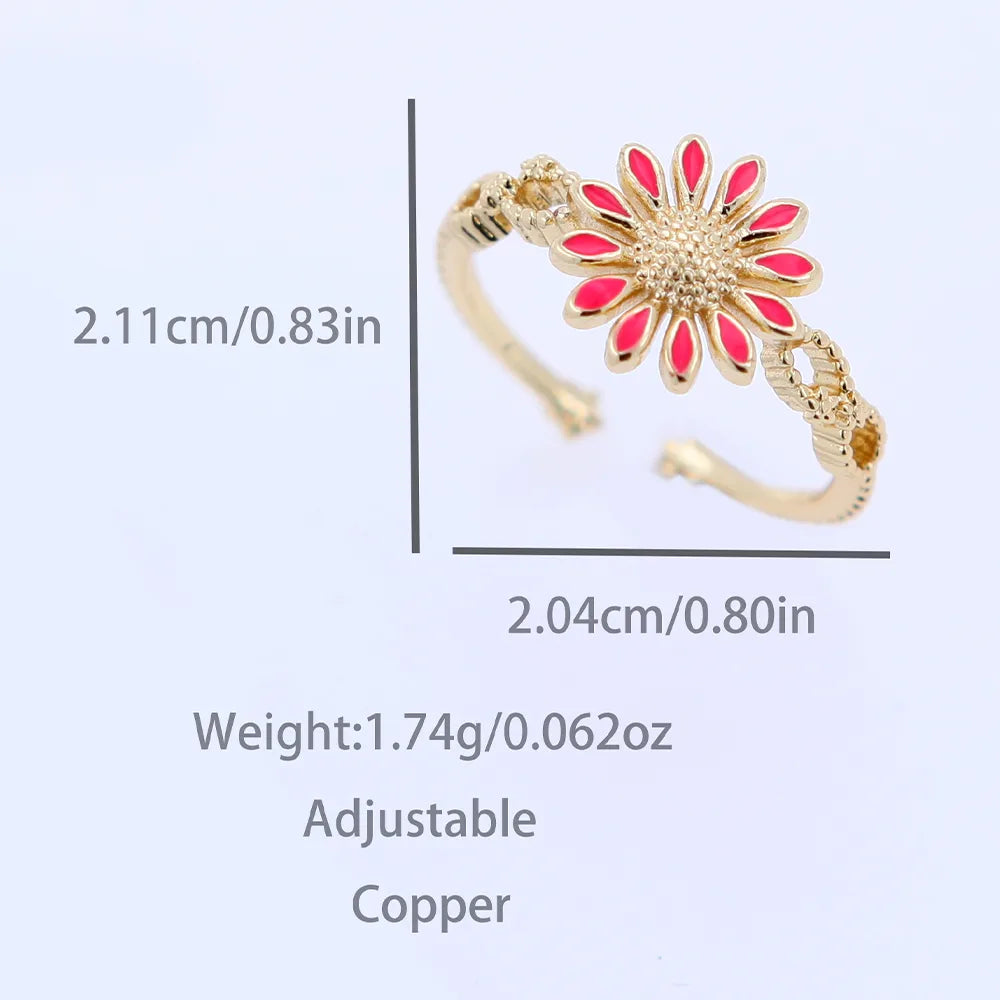 Copper 18K Gold Plated Enamel Stoving Varnish Plating Ditsy Floral Flower Open Rings