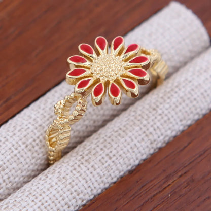 Copper 18K Gold Plated Enamel Stoving Varnish Plating Ditsy Floral Flower Open Rings