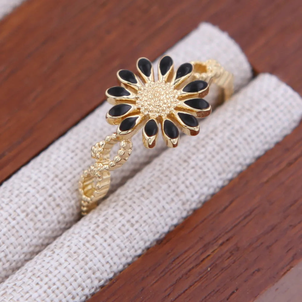 Copper 18K Gold Plated Enamel Stoving Varnish Plating Ditsy Floral Flower Open Rings