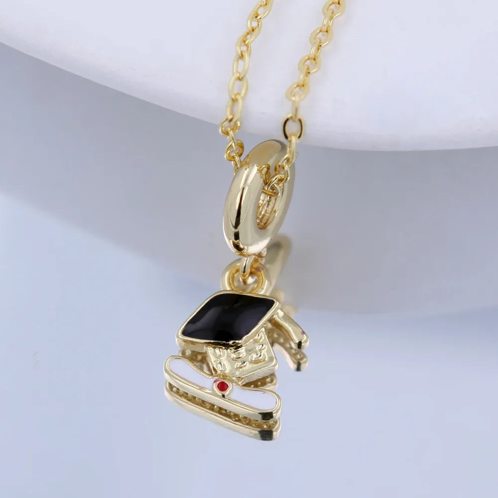 Copper 18K Gold Plated Epoxy Doctoral Cap Pendant Necklace