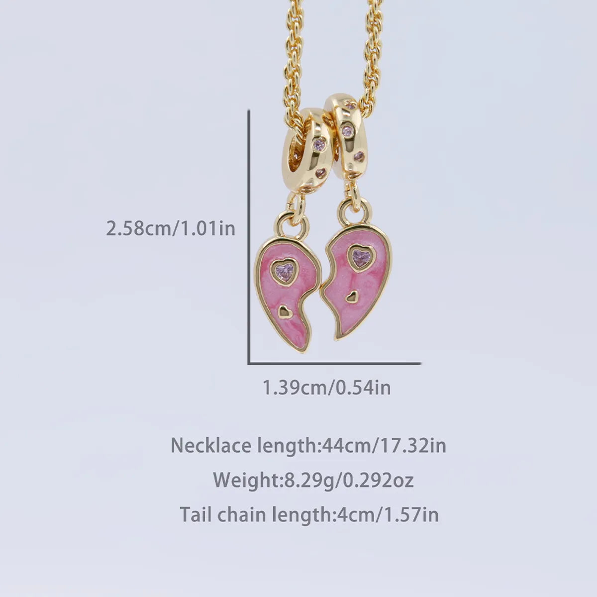 Copper 18K Gold Plated Epoxy Plating Inlaid Zircon Heart Shape Wings Zircon Pendant Necklace