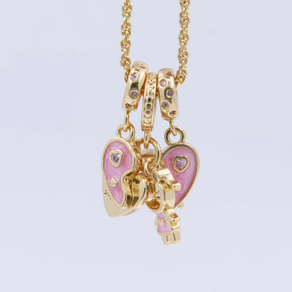 Copper 18K Gold Plated Epoxy Plating Inlaid Zircon Heart Shape Wings Zircon Pendant Necklace