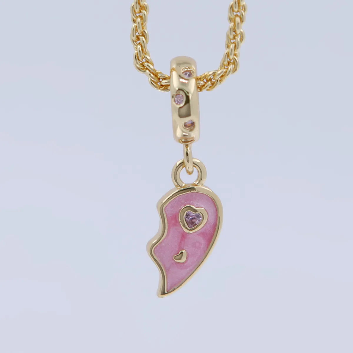 Copper 18K Gold Plated Epoxy Plating Inlaid Zircon Heart Shape Wings Zircon Pendant Necklace