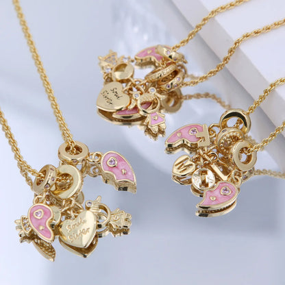 Copper 18K Gold Plated Epoxy Plating Inlaid Zircon Heart Shape Wings Zircon Pendant Necklace