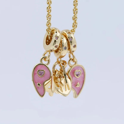 Copper 18K Gold Plated Epoxy Plating Inlaid Zircon Heart Shape Wings Zircon Pendant Necklace