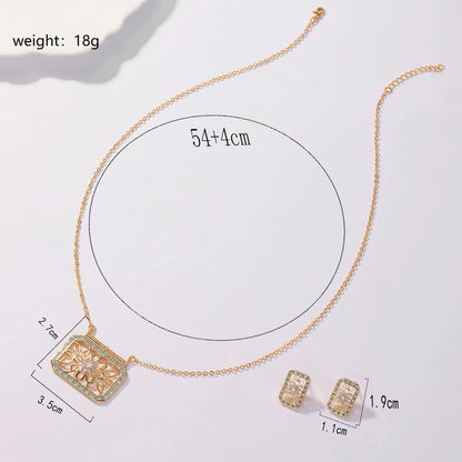 Copper 18K Gold Plated Ethnic Style Pastoral Simple Style Hollow Out Inlay Printing Zircon Jewelry Set