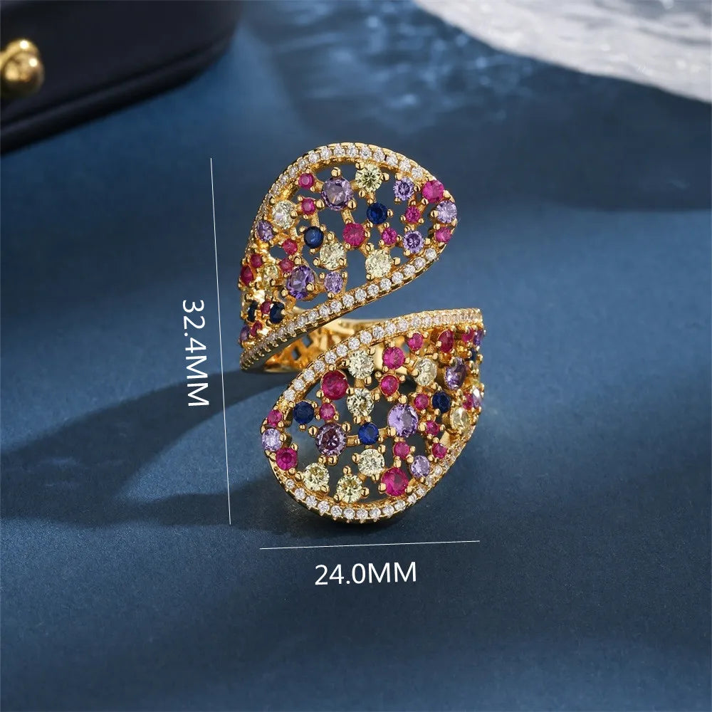 Copper 18K Gold Plated Fairy Style Elegant Lady Inlay Irregular Zircon Open Rings