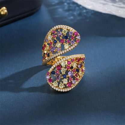 Copper 18K Gold Plated Fairy Style Elegant Lady Inlay Irregular Zircon Open Rings