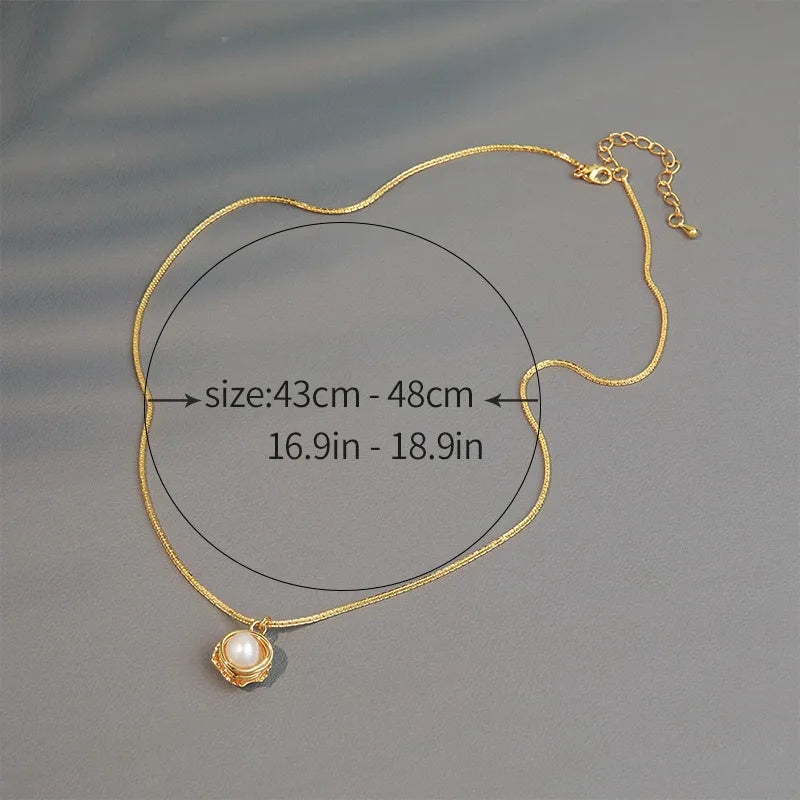 Copper 18K Gold Plated French Style Inlay Round Flower Freshwater Pearl Pendant Necklace