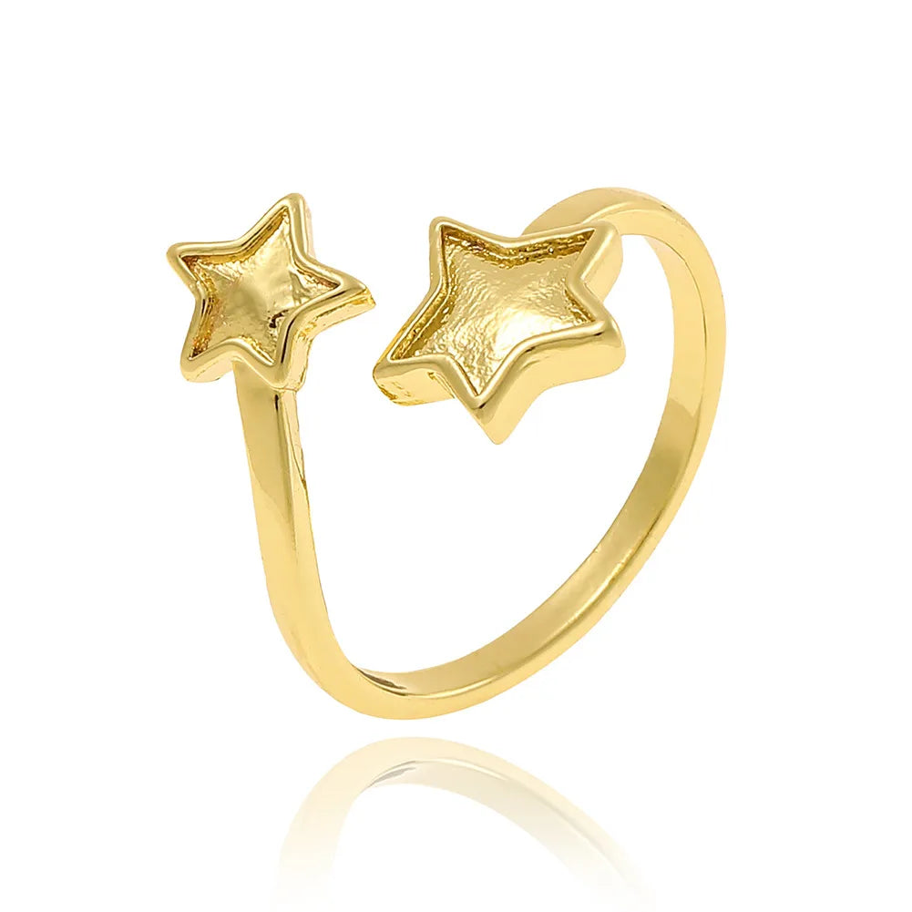 Copper 18K Gold Plated Geometric Star Smiley Face Open Rings