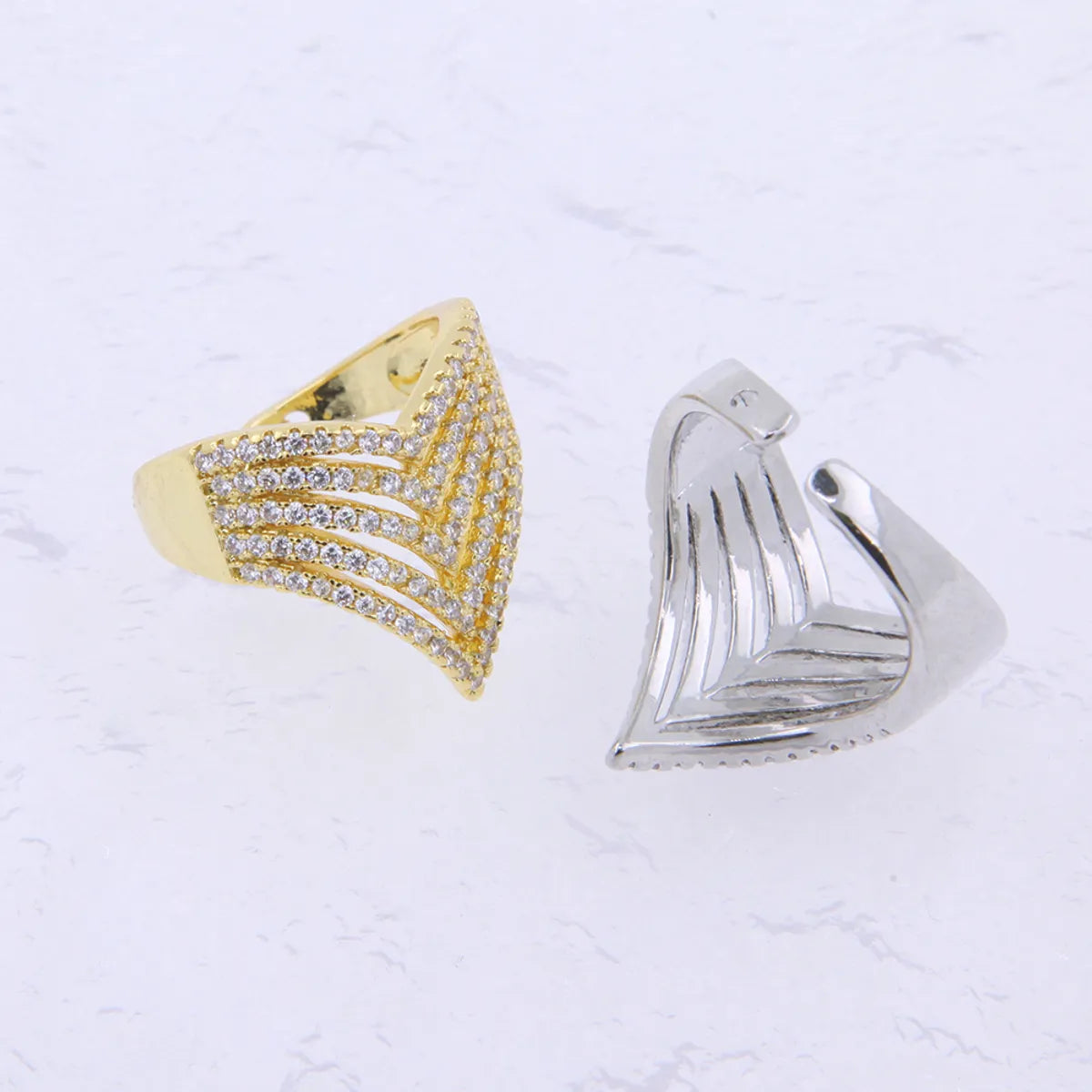 Copper 18K Gold Plated Glam Luxurious Plating Inlay Triangle Zircon Open Rings