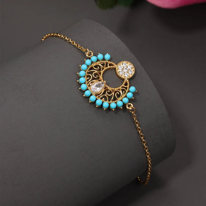 Copper 18K Gold Plated Glam Retro Geometric Inlay Artificial Gemstones Zircon Bracelets