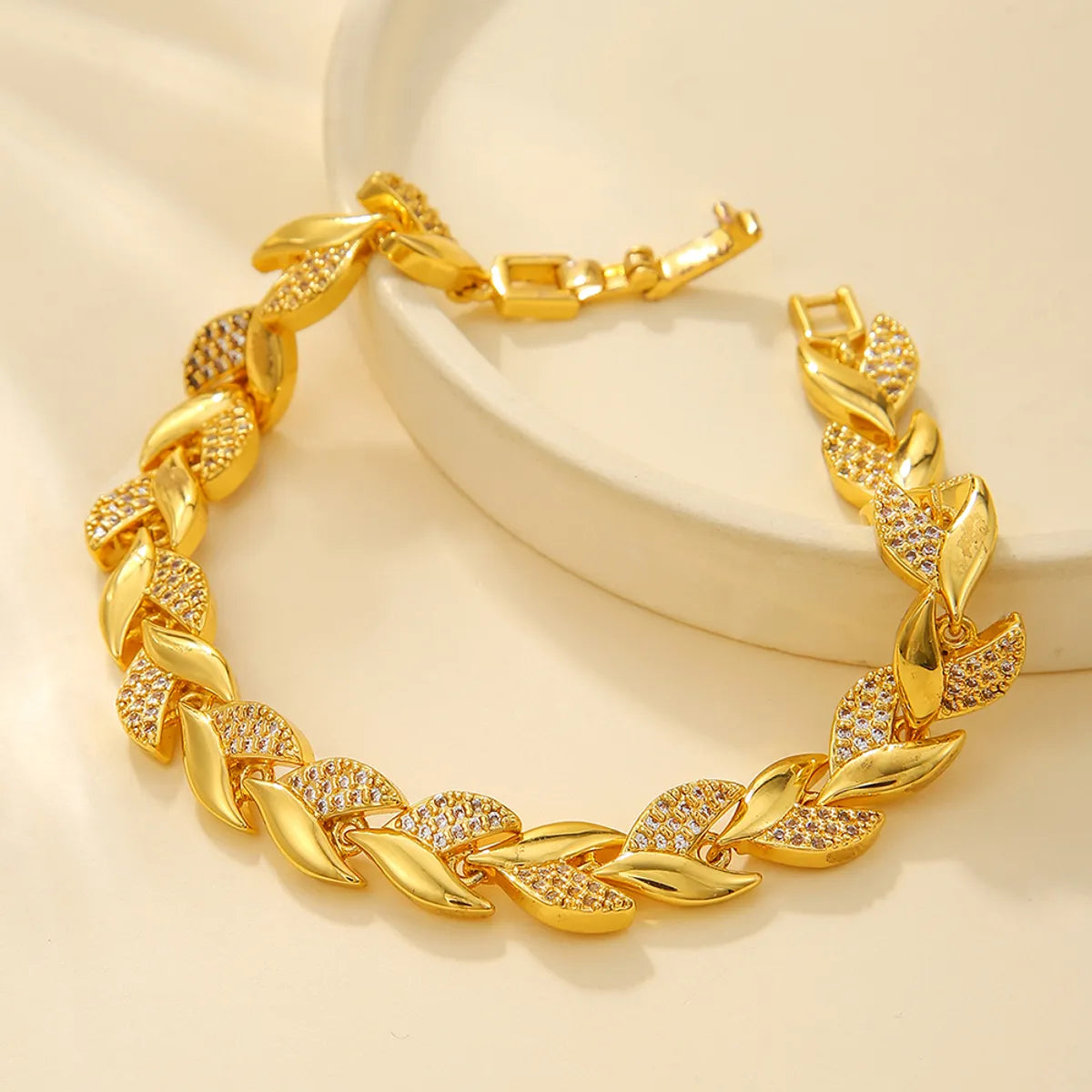 Copper 18K Gold Plated Glam Shiny Plating Inlay Solid Color Zircon Bracelets