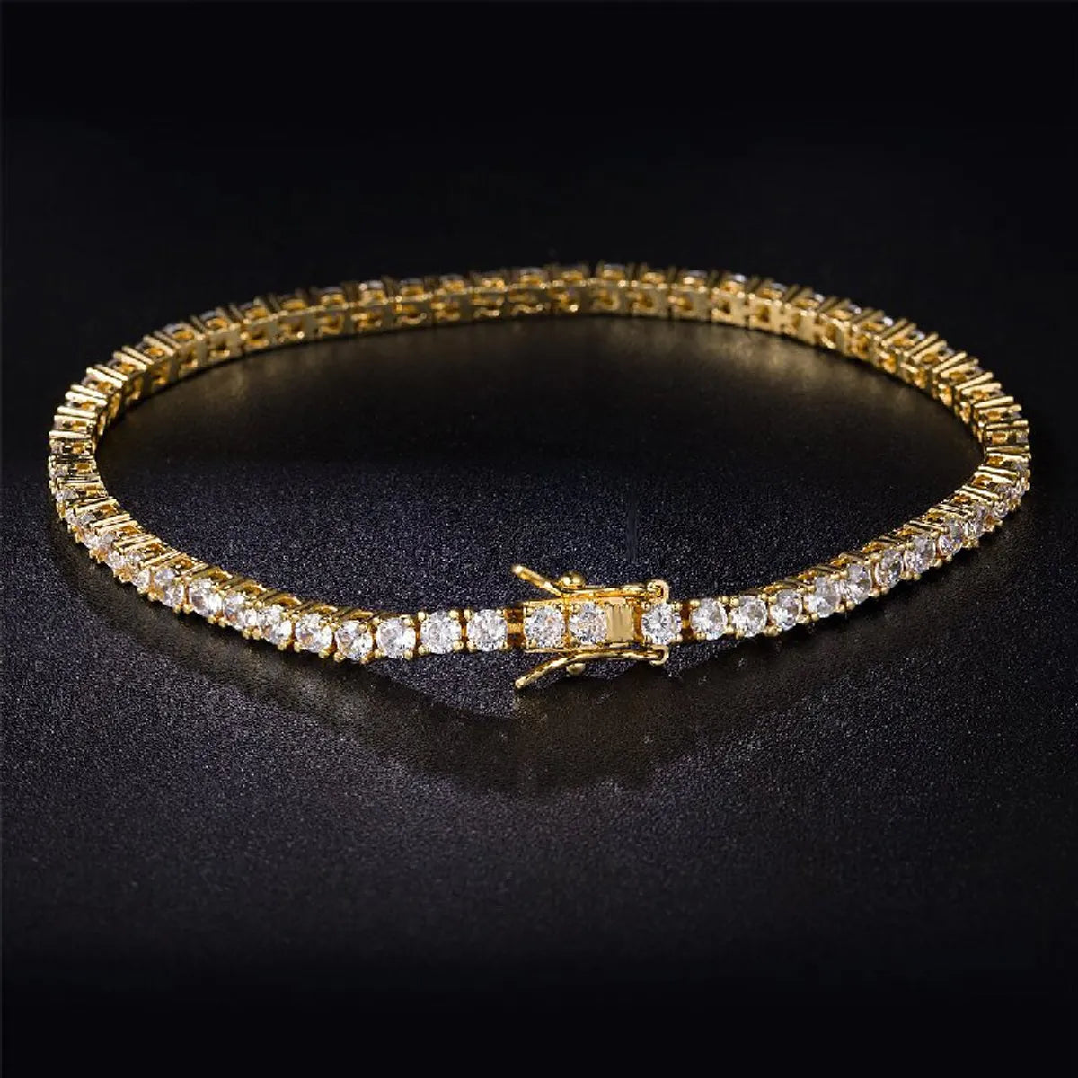 Copper 18K Gold Plated Glam Wedding Shiny Solid Color Chain Inlay Zircon Tennis Bracelet