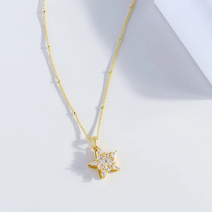 Copper 18K Gold Plated Gold Plated Elegant Luxurious Simple Style Plating Inlay Flower Zircon Pendant Necklace