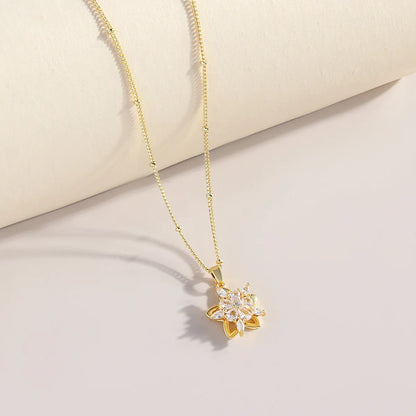 Copper 18K Gold Plated Gold Plated Elegant Luxurious Simple Style Plating Inlay Flower Zircon Pendant Necklace