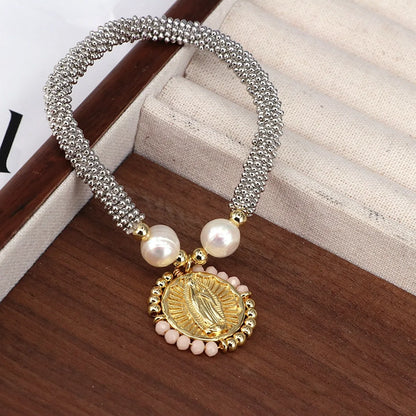 Copper 18K Gold Plated Handmade Pearl Human Round Crystal Bracelets