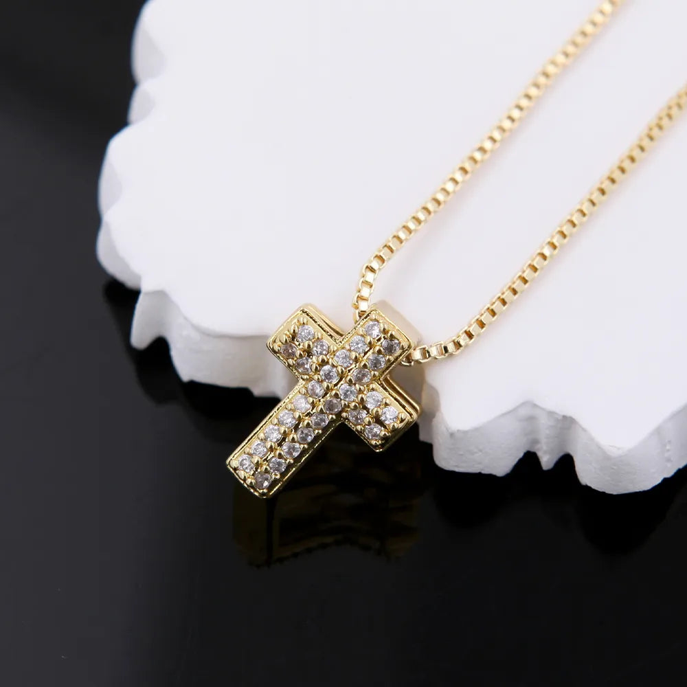 Copper 18K Gold Plated Hip-Hop Simple Style Classic Style Plating Inlay Cross Zircon Pendant Necklace