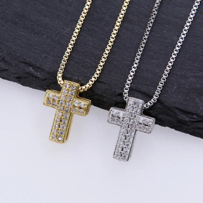 Copper 18K Gold Plated Hip-Hop Simple Style Classic Style Plating Inlay Cross Zircon Pendant Necklace