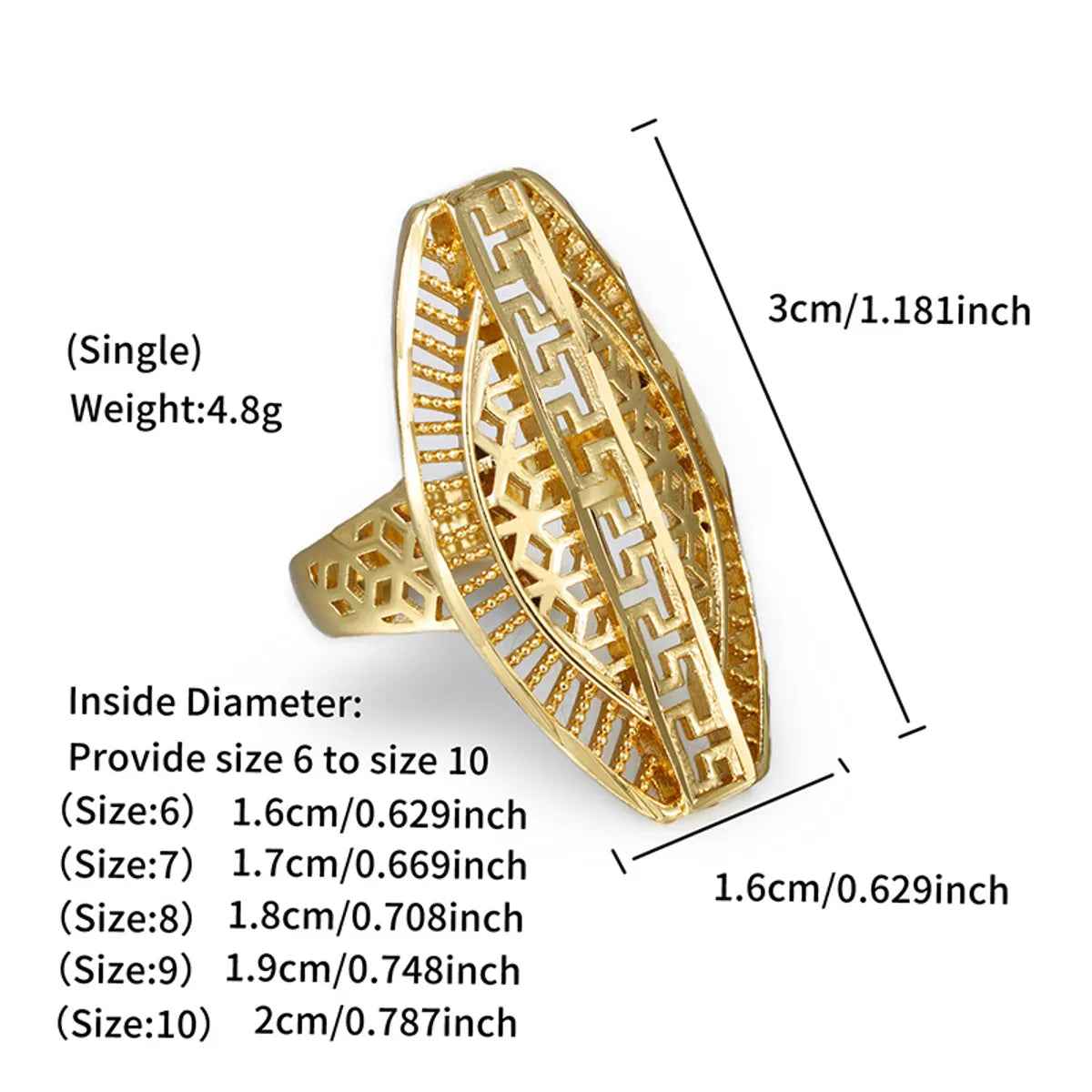 Copper 18K Gold Plated Hollow Out Geometric Rings