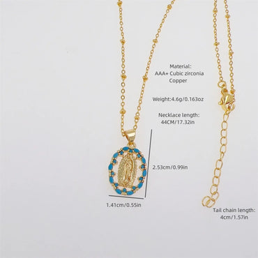 Copper 18K Gold Plated Hollow Out Inlay Human Zircon Pendant Necklace