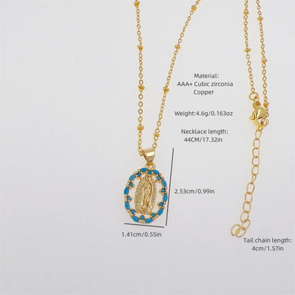 Copper 18K Gold Plated Hollow Out Inlay Human Zircon Pendant Necklace