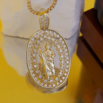 Copper 18K Gold Plated Hollow Out Inlay Virgin Mary Eye Zircon Pendant Necklace