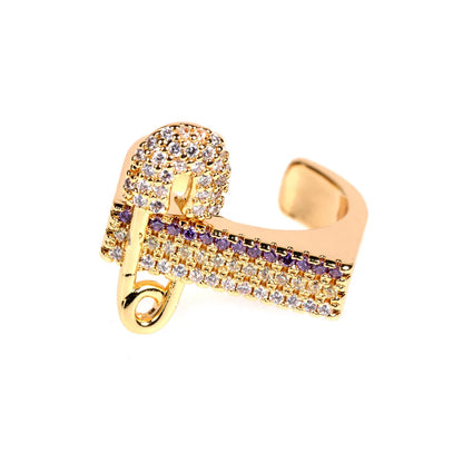 Copper 18K Gold Plated IG Style Basic Simple Style Inlay Geometric Zircon Adjustable Ring