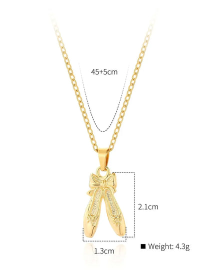 Copper 18K Gold Plated IG Style Bow Knot Shoe Enamel Pendant Necklace