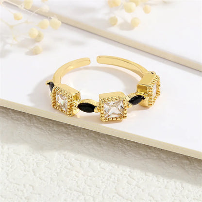 Copper 18K Gold Plated IG Style Casual Sweet Inlay Square Zircon Open Rings