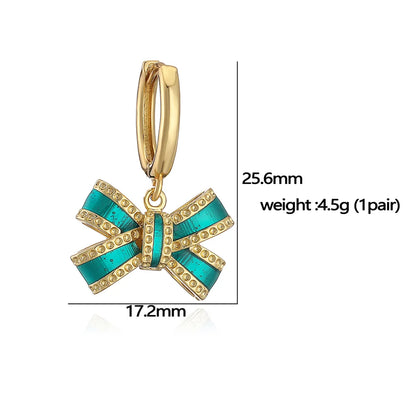 Copper 18K Gold Plated IG Style Elegant Sweet Enamel Plating Bow Knot Earrings Necklace