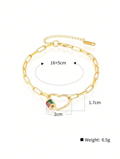 Copper 18K Gold Plated IG Style Fashion Heart Shape Ball Inlay Zircon Bracelets