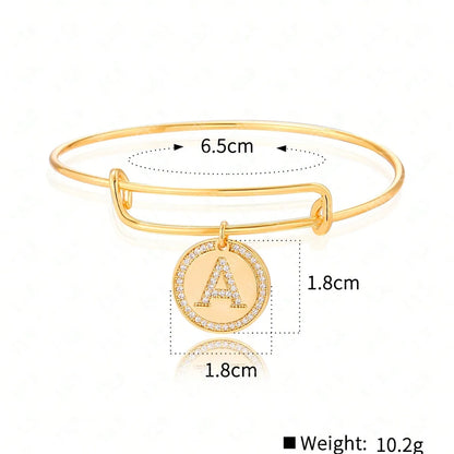 Copper 18K Gold Plated IG Style Hexagram Letter Snake Inlay Zircon Bangle