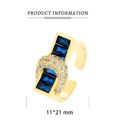 Copper 18K Gold Plated IG Style Hip-Hop Commute Inlay Buckle Zircon Open Rings