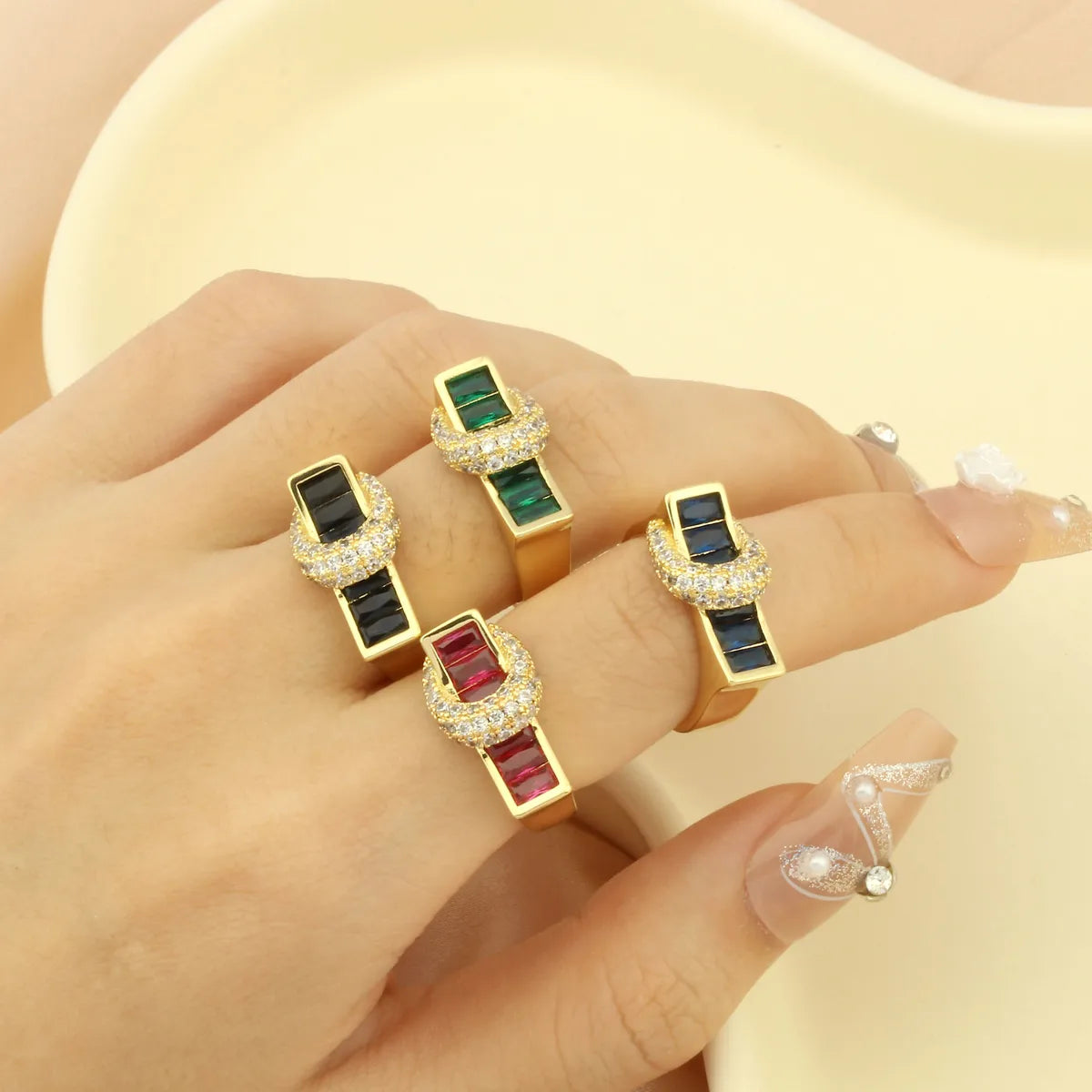 Copper 18K Gold Plated IG Style Hip-Hop Commute Inlay Buckle Zircon Open Rings