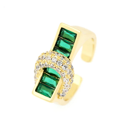 Copper 18K Gold Plated IG Style Hip-Hop Commute Inlay Buckle Zircon Open Rings