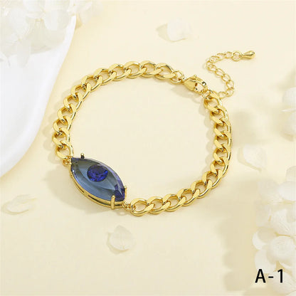 Copper 18K Gold Plated IG Style Hip-Hop Ethnic Style Plating Inlay Devil'S Eye Eye Artificial Crystal Glass Bracelets