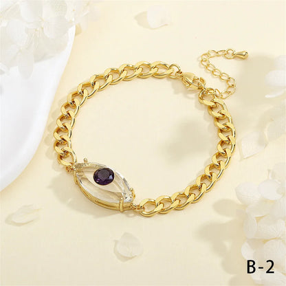 Copper 18K Gold Plated IG Style Hip-Hop Ethnic Style Plating Inlay Devil'S Eye Eye Artificial Crystal Glass Bracelets