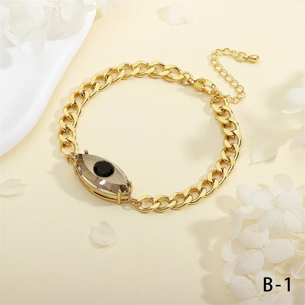 Copper 18K Gold Plated IG Style Hip-Hop Ethnic Style Plating Inlay Devil'S Eye Eye Artificial Crystal Glass Bracelets