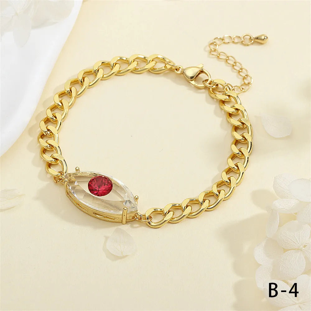 Copper 18K Gold Plated IG Style Hip-Hop Ethnic Style Plating Inlay Devil'S Eye Eye Artificial Crystal Glass Bracelets