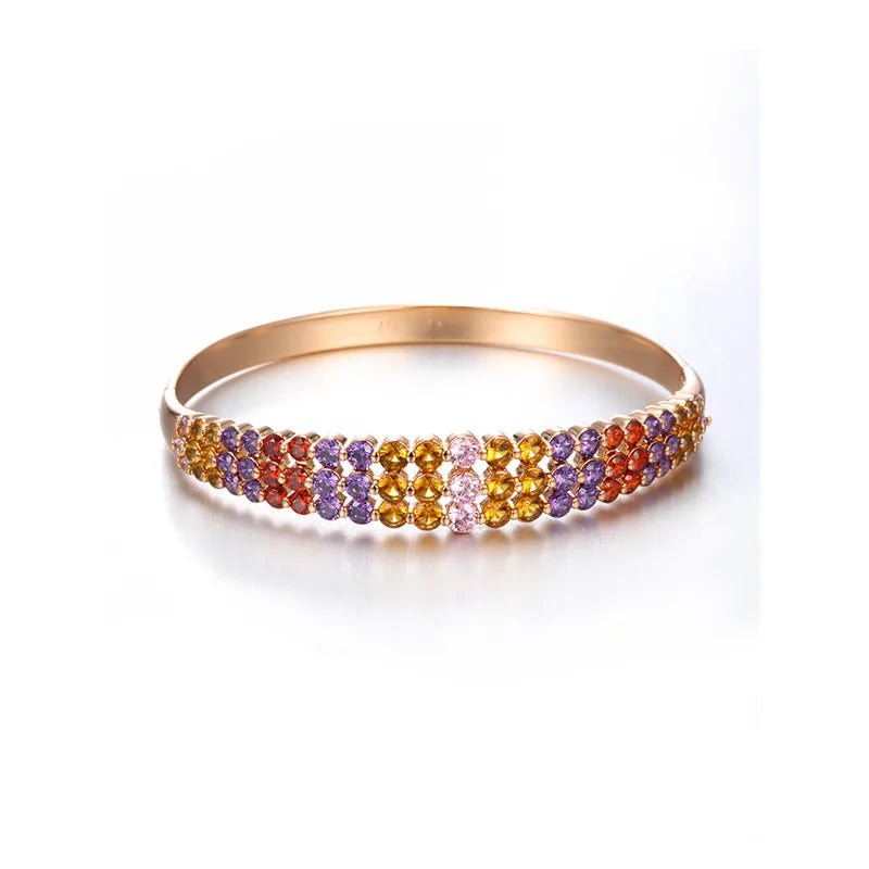 Copper 18K Gold Plated IG Style Lady Streetwear Plating Inlay Geometric Round Artificial Gemstones Bangle