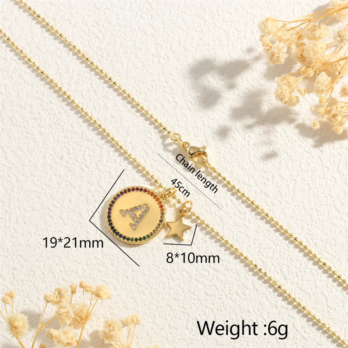 Copper 18K Gold Plated IG Style Letter Star Zircon Pendant Necklace