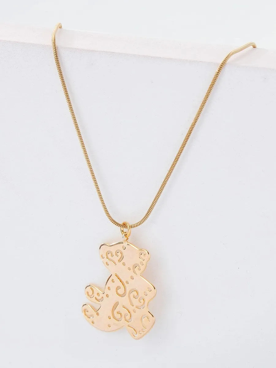 Copper 18K Gold Plated IG Style Little Bear Inlay Zircon Pendant Necklace