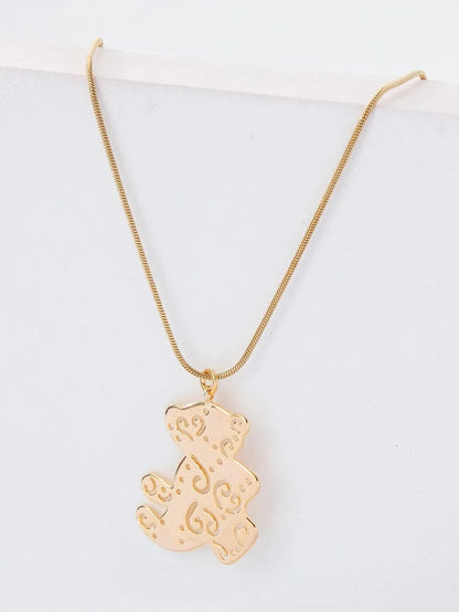 Copper 18K Gold Plated IG Style Little Bear Inlay Zircon Pendant Necklace