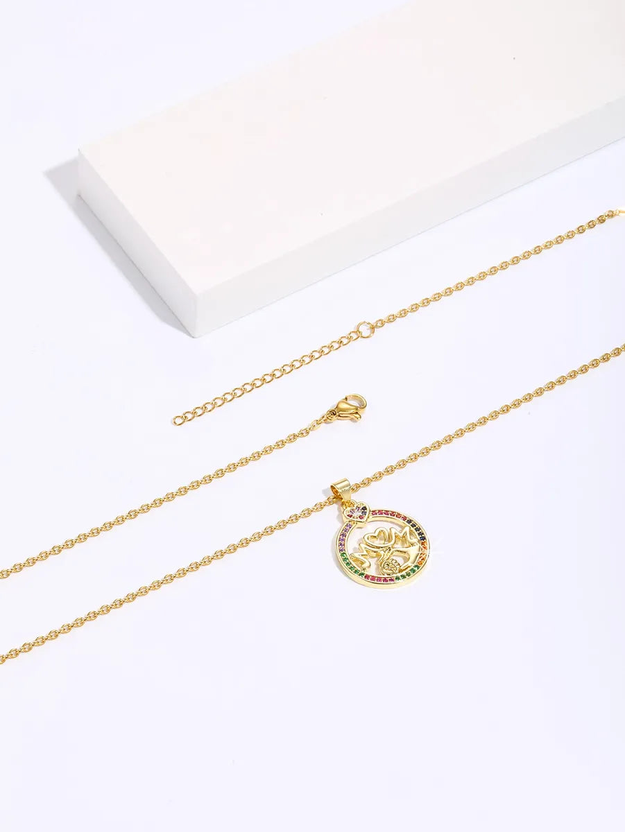 Copper 18K Gold Plated IG Style MAMA Round Letter Heart Shape Inlay Zircon Pendant Necklace