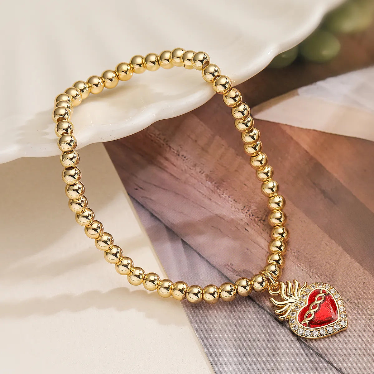 Copper 18K Gold Plated IG Style Retro Commute Heart Shape Bird Inlay Zircon Bracelets