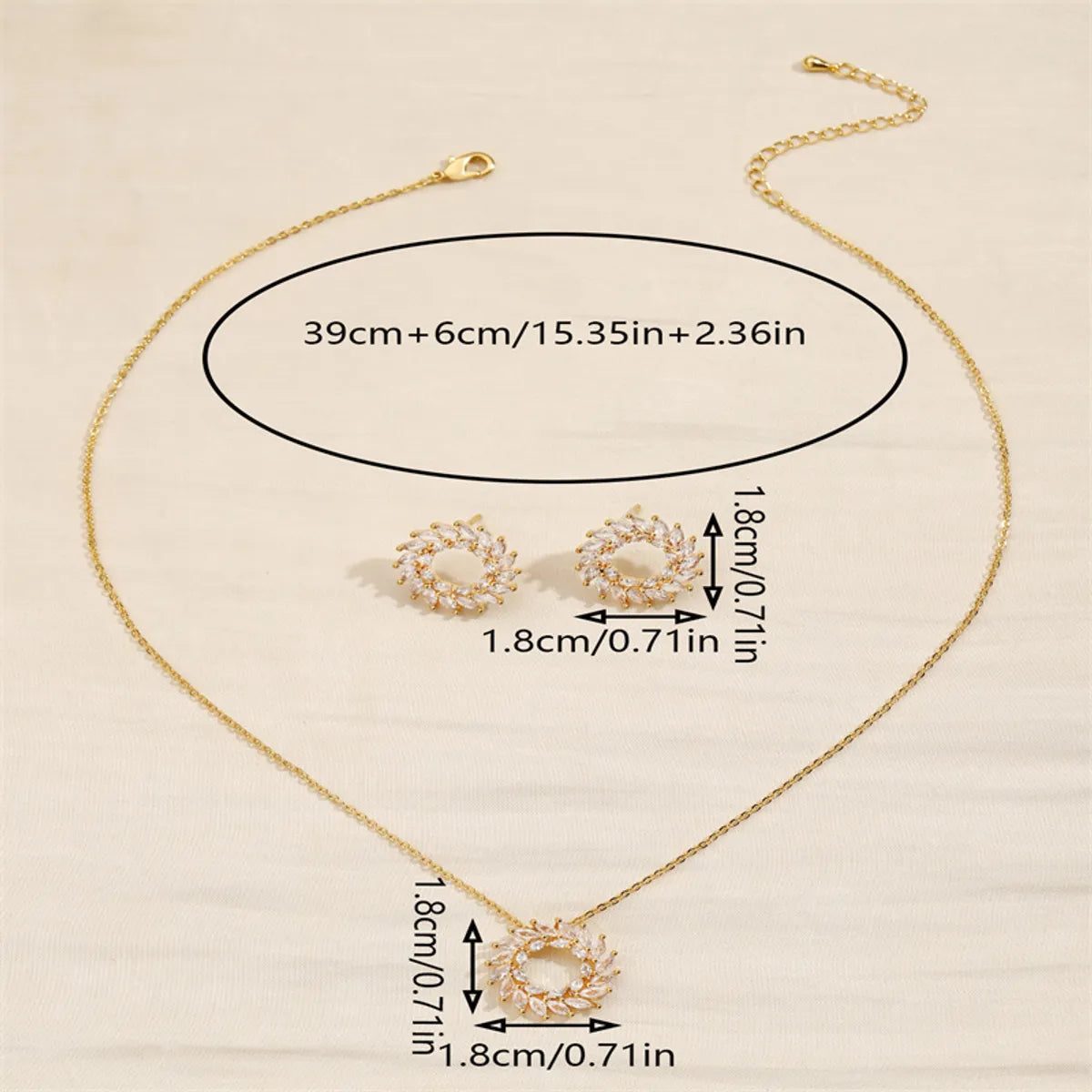 Copper 18K Gold Plated IG Style Shiny Hollow Out Inlay Circle Zircon Jewelry Set