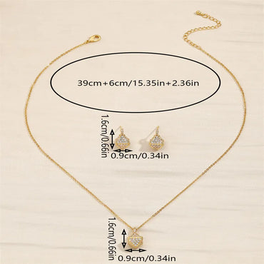 Copper 18K Gold Plated IG Style Shiny Inlay Geometric Zircon Jewelry Set