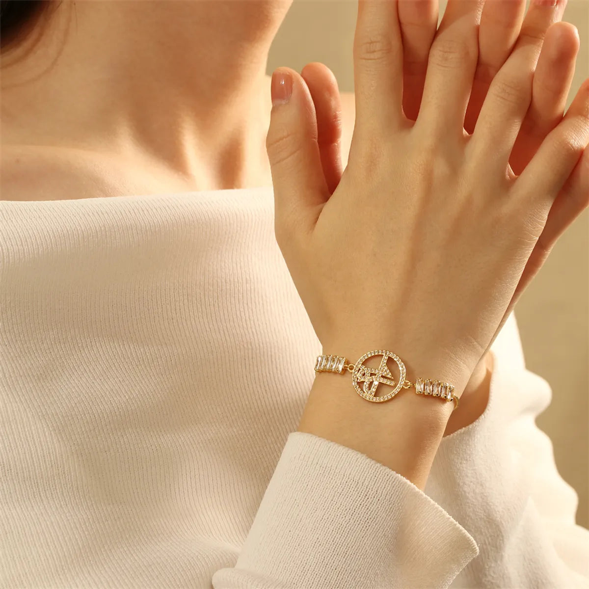 Copper 18K Gold Plated IG Style Simple Style Commute Geometric Devil's Eye Inlay Zircon Bracelets